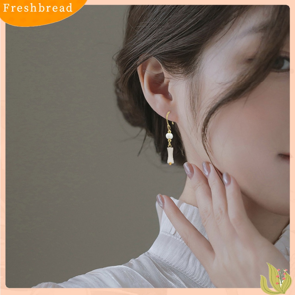 &lt; Freshbread &gt; 1pasang Anting Menjuntai Manik-Manik Mutiara Imitasi Gaya Cina Faux Hetian Jade Bamboo Joint Hook Earrings Aksesoris Perhiasan