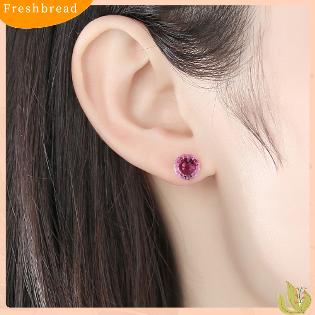 &lt; Freshbread &gt; Wanita Ear Studs Anti Tarnish Sterling Silver Anting Tusuk Kristal Imitasi Bulat Untuk Kehidupan Sehari-Hari