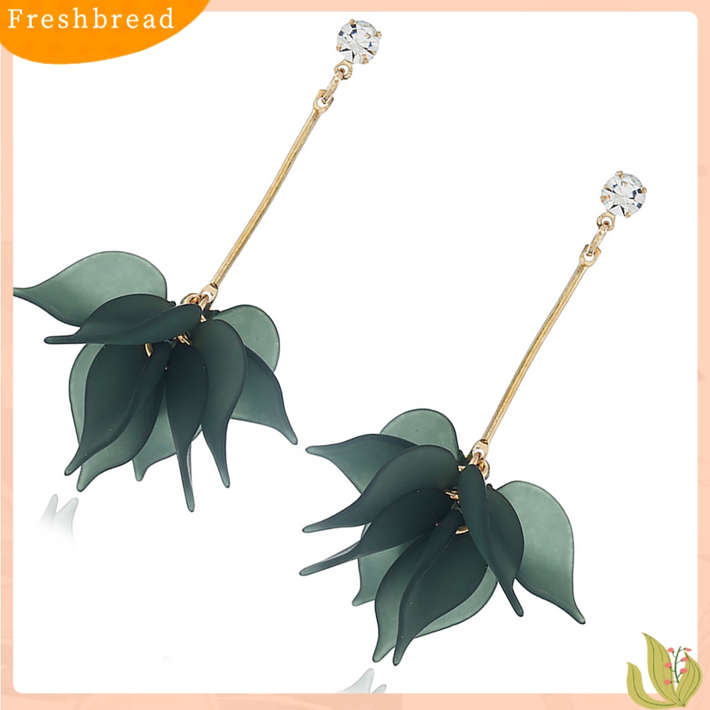 &lt; Freshbread &gt; 1pasang Drop Earrings Kelopak Bunga Liontin Telinga Dekorasi Alloy Wanita Anting Menjuntai Panjang Untuk Pesta Ulang Tahun