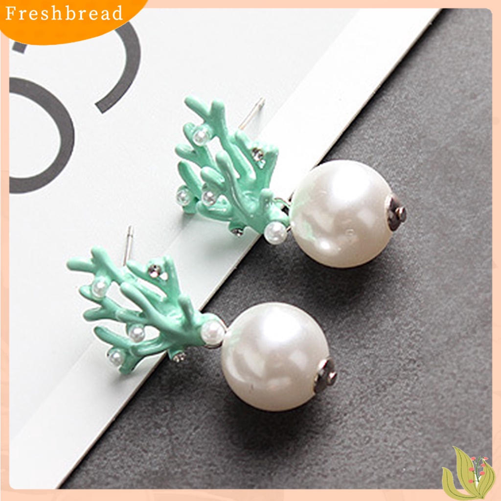 &lt; Freshbread &gt; 1pasang Ear Studs Bentuk Karang Perhiasan Mutiara Imitasi Lucu Semua Cocok Anting Tusuk Ringan Untuk Pacaran