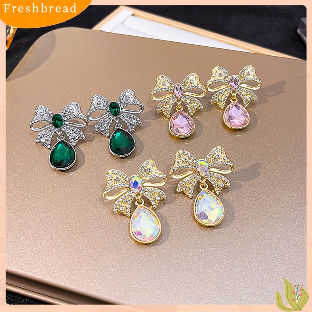 &lt; Freshbread &gt; Anting Menjuntai Warna-Warni Kristal Imitasi Tetesan Air Gaya Vintage Romantis Hadiah Mempesona Berlian Imitasi Ikatan Simpul Ear Studs Untuk Pesta