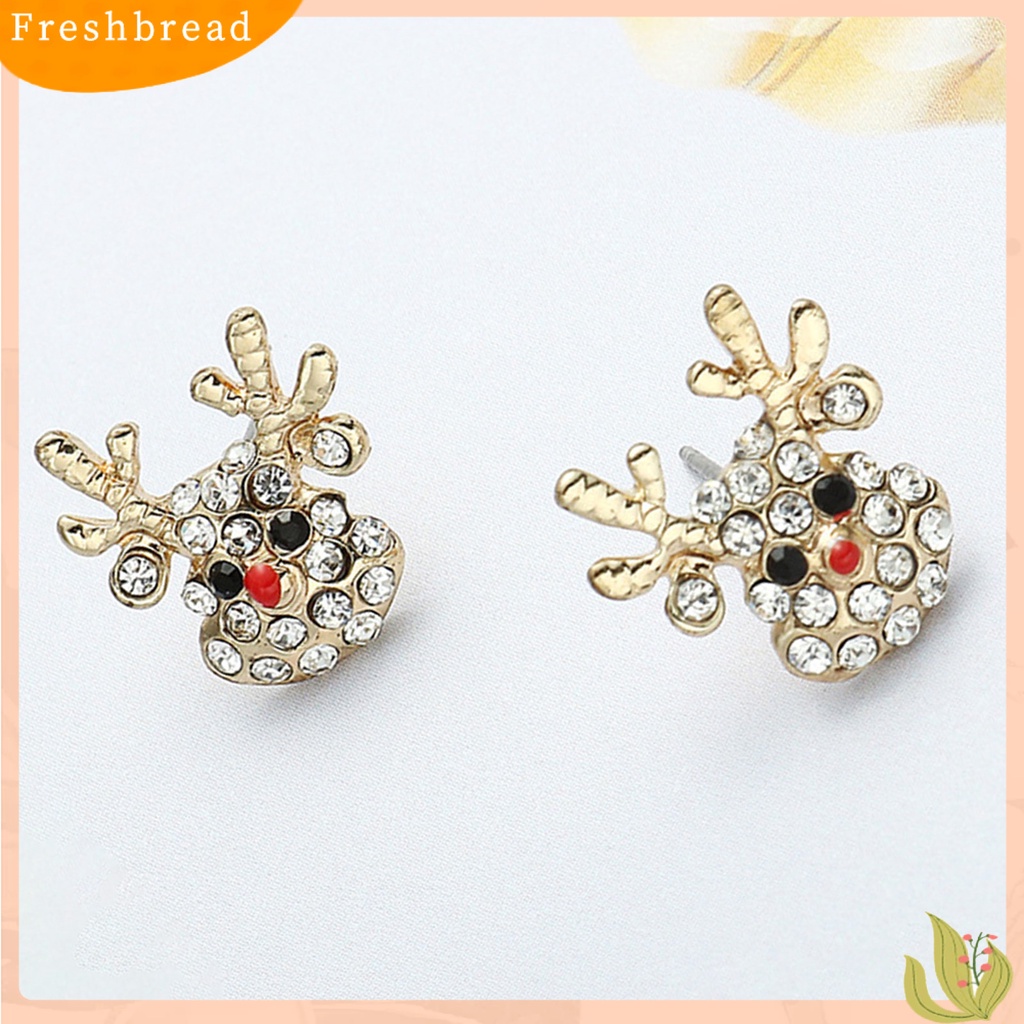 &lt; Freshbread &gt; 1pasang Drop Earrings Indah Topi Natal Bentuk Rusa Alloy Berlian Imitasi Tertanam Wanita Anting Kait Untuk Pesta