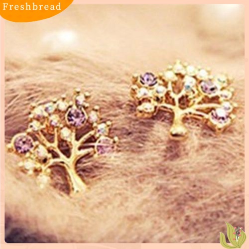 &lt; Freshbread &gt; Fashion Wanita Lucu Berlian Imitasi Mutiara Imitasi Bentuk Pohon Kecil Stud Earrings