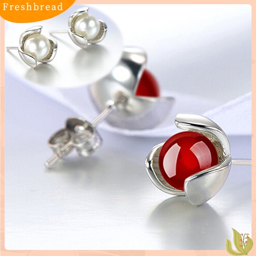 &lt; Freshbread &gt; Bunga925 Sterling Silver Ear Studs Berlian Imitasi Bola Anting Perhiasan Pernikahan