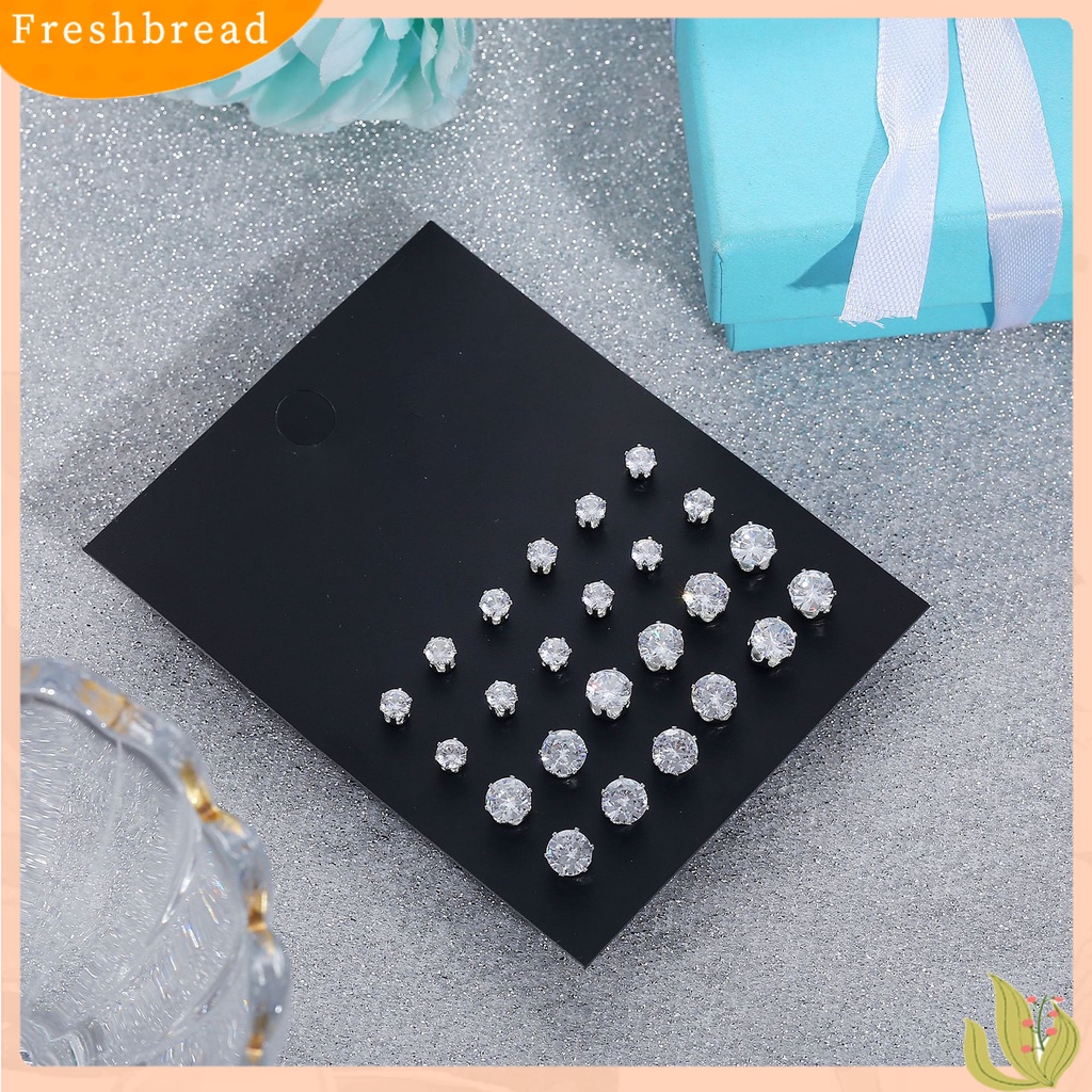 &lt; Freshbread &gt; 12pasang Anting Tusuk Wanita Perhiasan Berlian Imitasi Mengkilap Gaya Korea Geometri Ear Studs Untuk Prom