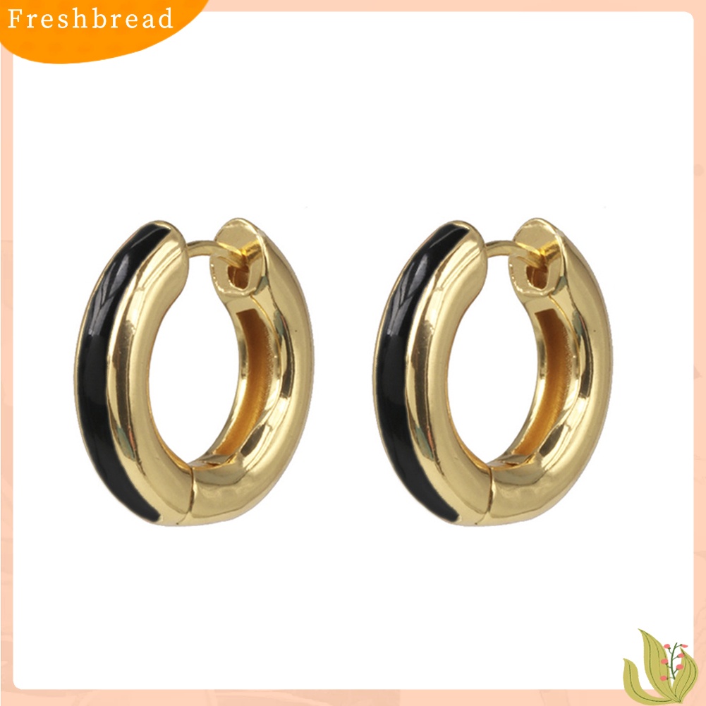 &lt; Freshbread &gt; 1Pc Fashion Wanita Enamel Bulat Huggie Anting Tindik Perhiasan Hadiah Natal