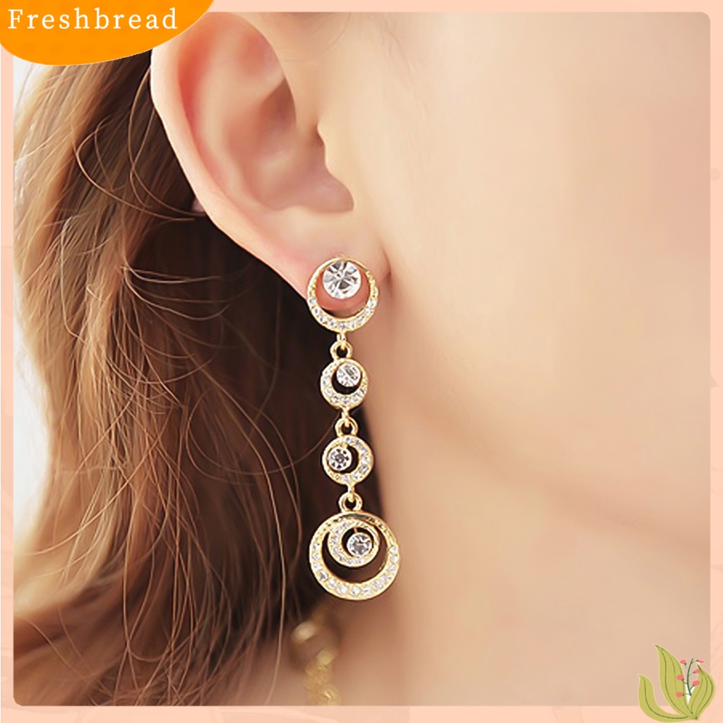 &lt; Freshbread &gt; Anting Tusuk Lingkaran Menjuntai Mempesona Berlian Imitasi Wanita Panjang Drop Ear Studs Jewelry Untuk Pernikahan