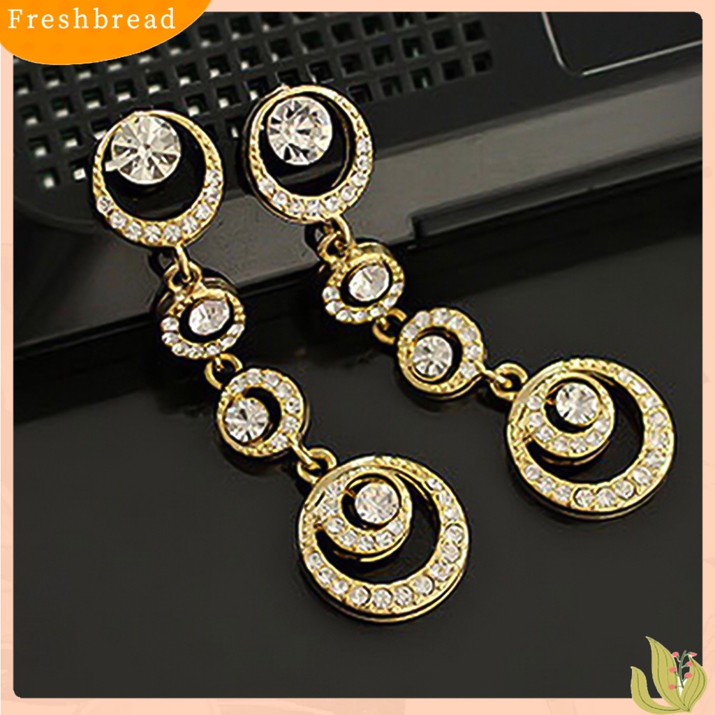 &lt; Freshbread &gt; Anting Tusuk Lingkaran Menjuntai Mempesona Berlian Imitasi Wanita Panjang Drop Ear Studs Jewelry Untuk Pernikahan