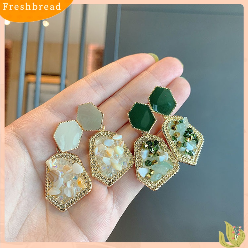 &lt; Freshbread &gt; Anting Tetes Penampilan Elegan Mulia Aksesoris Perhiasan Retro Anting Tusuk Batu Alam Untuk Pesta