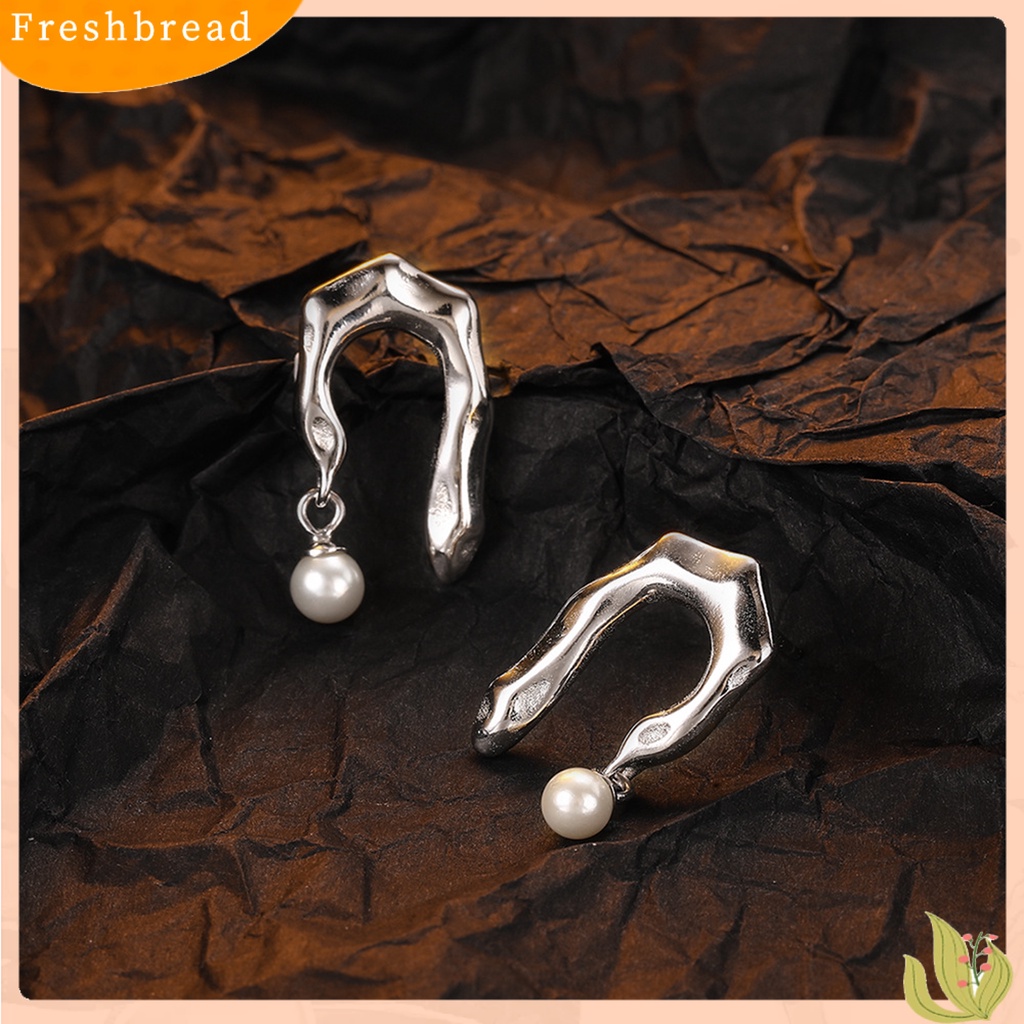 &lt; Freshbread &gt; 1pasang Ear Studs Geometric Irregular Electroplating High Polished Faux Pearl Hias Hypoallergenic Asimetris Wanita Modern Stud Earrings Perhiasan Aksesori