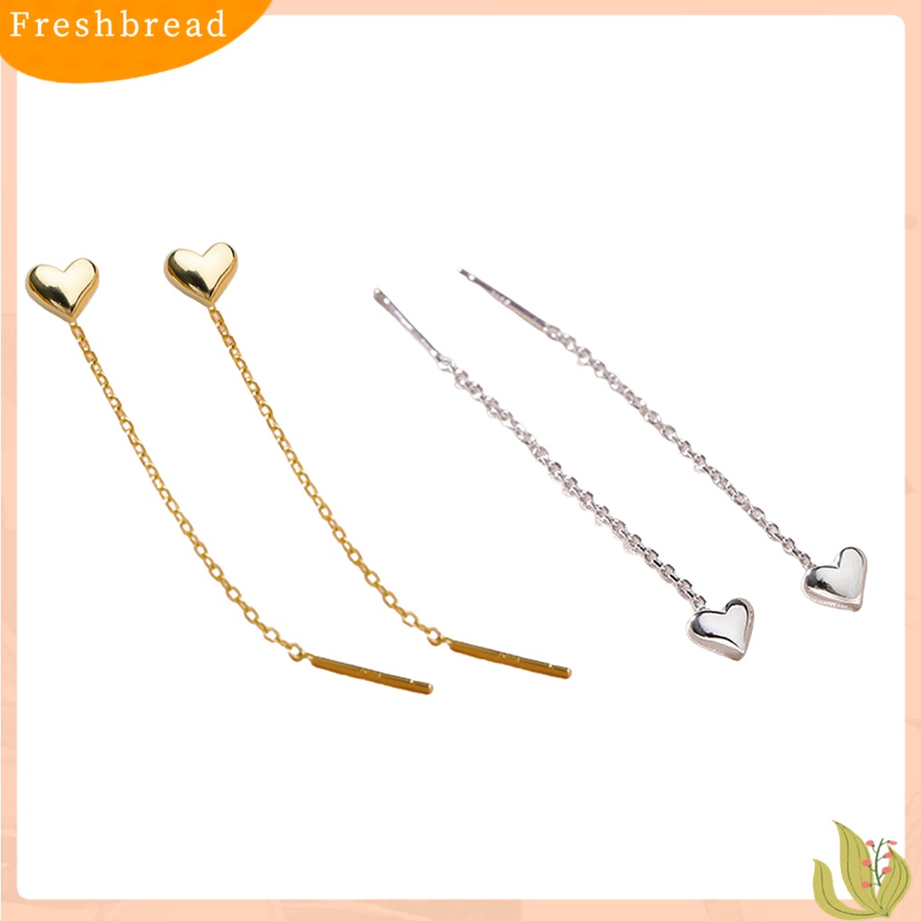 &lt; Freshbread &gt; 1pasang Tindik Temperamen Ringan Lady Earrings Jantung Kecil Panjang Rumbai Drop Earrings Aksesoris Perhiasan