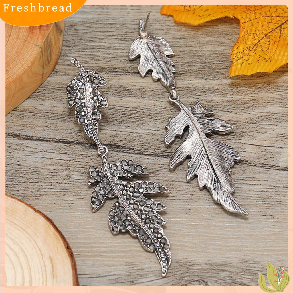 &lt; Freshbread &gt; 1pasang Wanita Drop Anting Bentuk Daun Berlian Imitasi Perhiasan Vintage Berlebihan Menjuntai Anting Hadiah Ulang Tahun