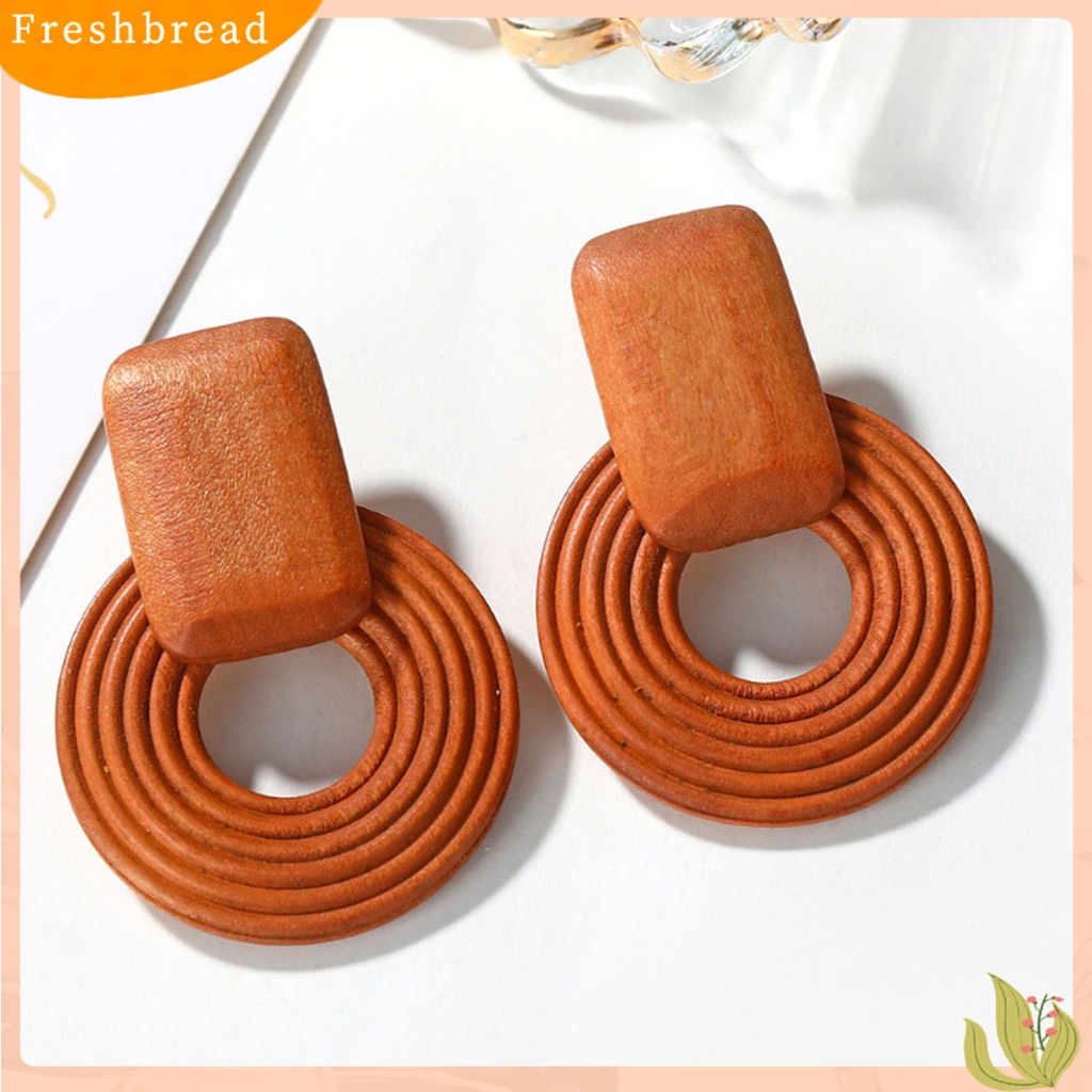 &lt; Freshbread &gt; Anting Wanita Geometris Kayu Sederhana Vintage Anting Tusuk Berlebihan Untuk Club