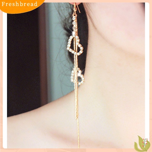 &lt; Freshbread &gt; Lady Berlian Imitasi Ganda Cinta Hati Drop Panjang Jumbai Rantai Menjuntai Anting Linear