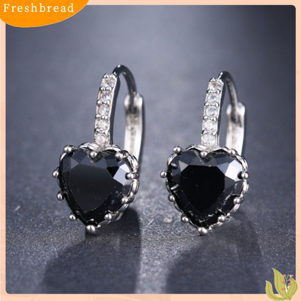 &lt; Freshbread &gt; 1pasang Anting Bulat Tembaga Romantis Mewah Berbentuk Hati Cubic Zirconia Hoop Earrings Perhiasan Pesta