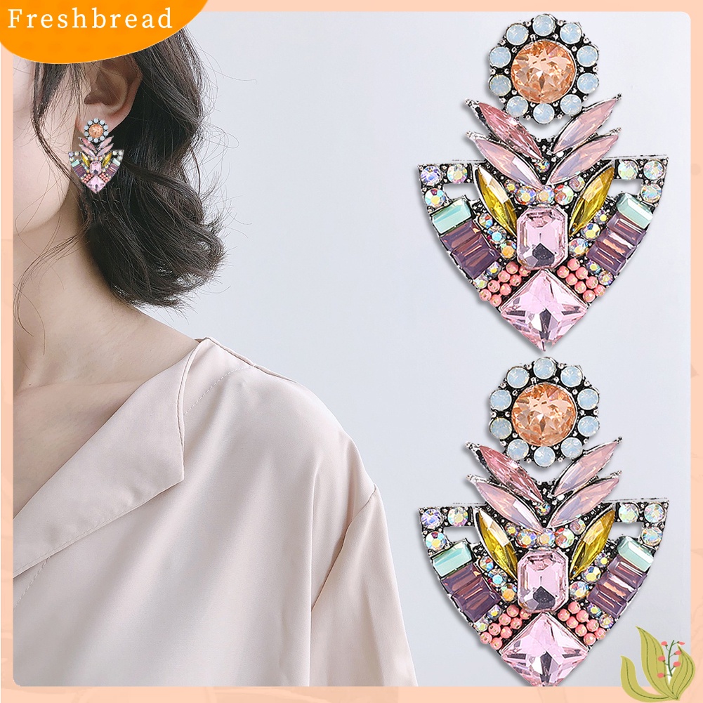 &lt; Freshbread &gt; Wanita Fashion Berlian Imitasi Berlebihan Bohemian Ear Stud Earrings Perhiasan Hadiah