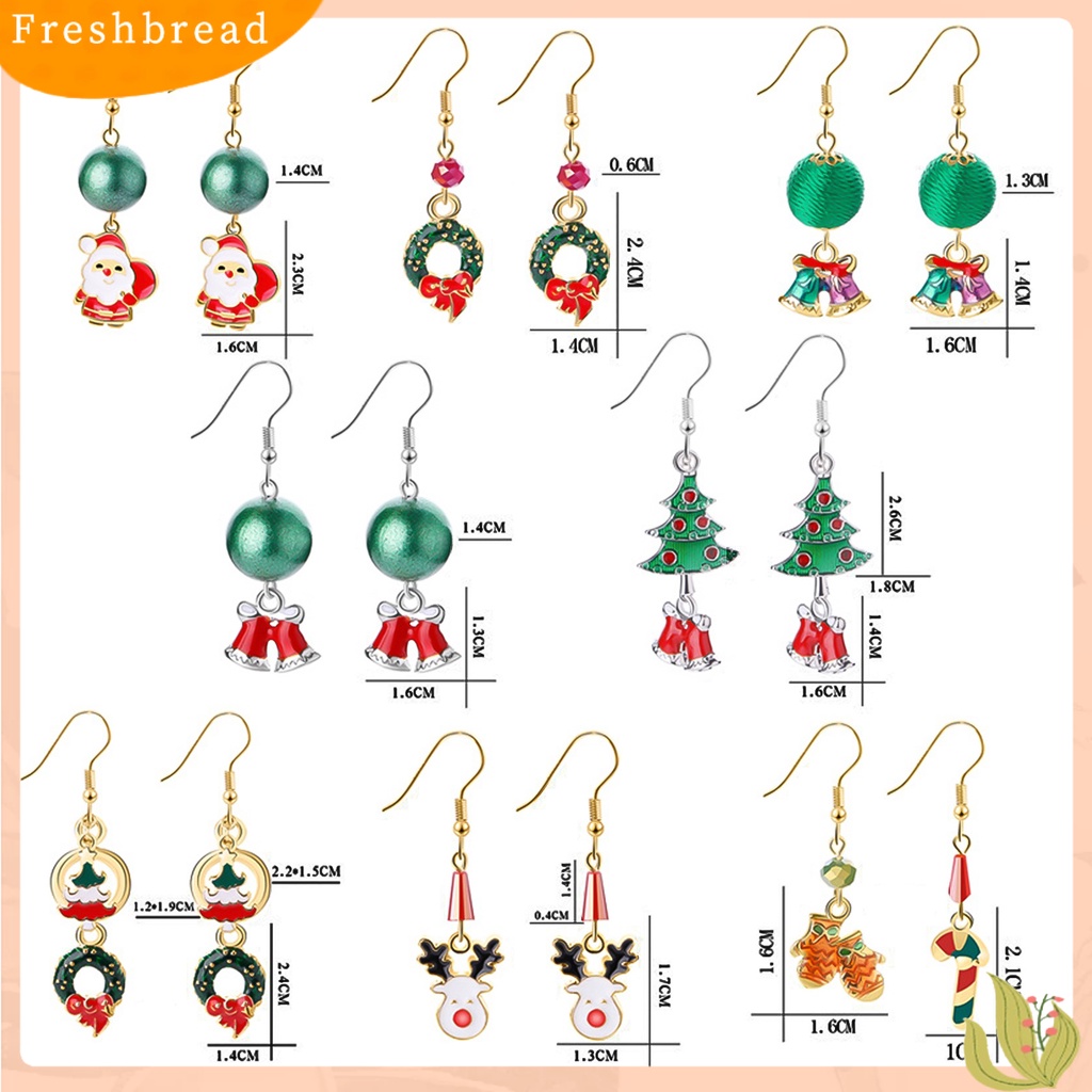 &lt; Freshbread &gt; 1pasang Anting Kait Natal Aplikasi Lebar Gaya Lucu Christmas Menjuntai Hook Earring Untuk Anak Perempuan