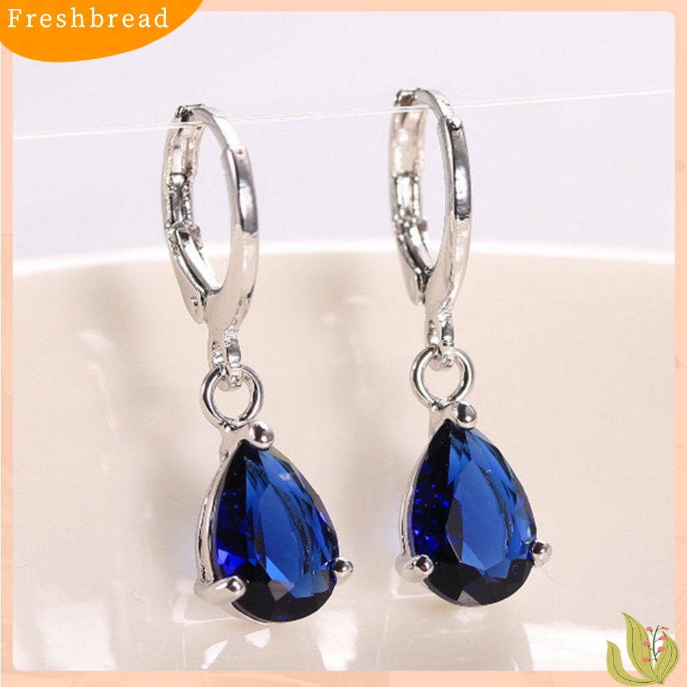 &lt; Freshbread &gt; Wanita Teardrop Cubic Zirconia Menjuntai Hoop Earrings Hadiah Perhiasan Pesta Pernikahan