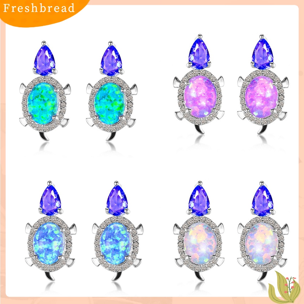 &lt; Freshbread &gt; Fashion Wanita Kura-Kura Imitasi Opal Berlian Imitasi Ear Stud Earrings Perhiasan Pesta