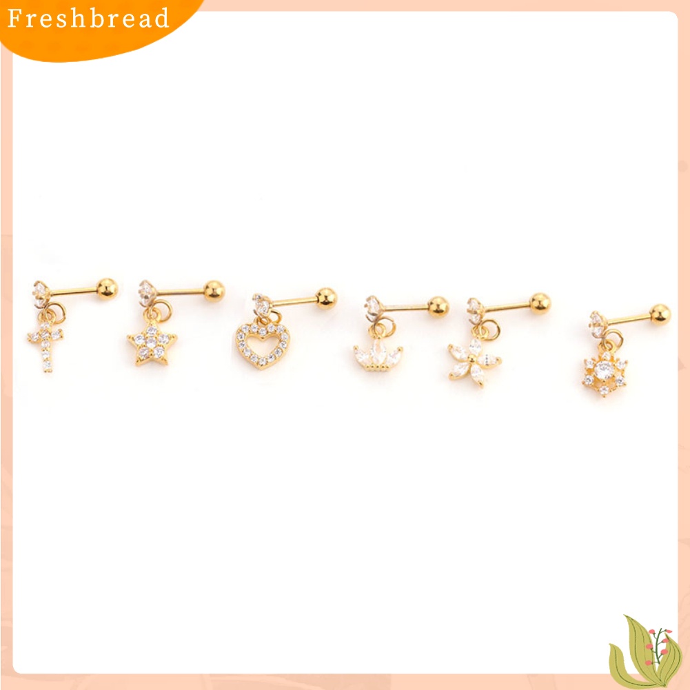 &lt; Freshbread &gt; 1Pc Wanita Bintang Bunga Cubic Zirconia Menjuntai Ear Stud Earring Perhiasan Tulang Rawan