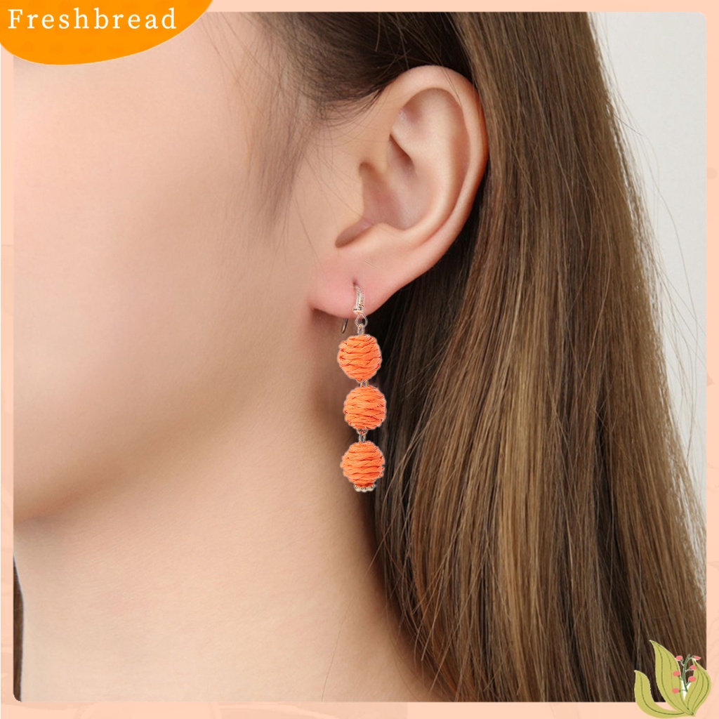 &lt; Freshbread &gt; 1pasang Anting Kait Bulat Menenun Rotan Bohemian Anting Menjuntai Panjang Untuk Liburan