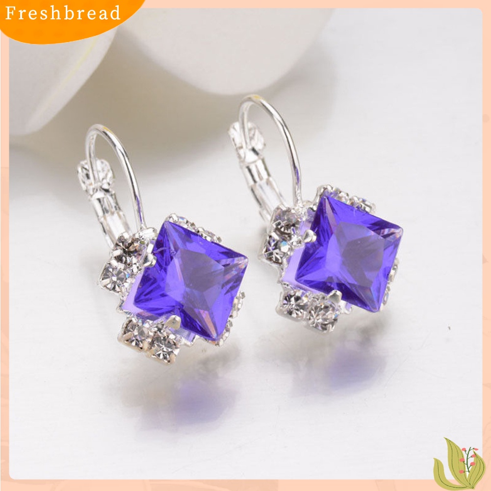 < Freshbread > Wanita Fashion Berlian Imitasi Mengkilap Leverback Anting Pertunangan Pernikahan Perhiasan
