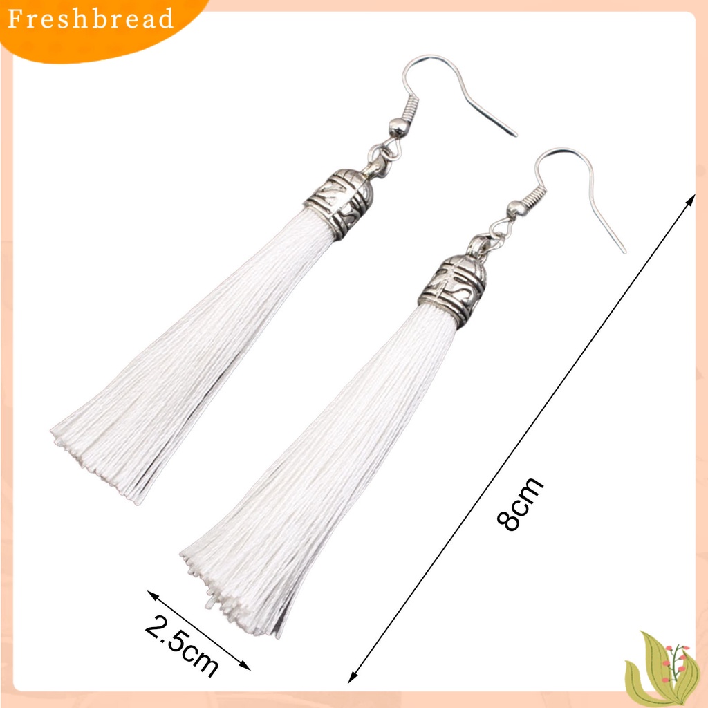 &lt; Freshbread &gt; 1pasang Anting Kait Bohemian Artistik Benang Katun Fringe Desain Menjuntai Anting Aksesoris Telinga