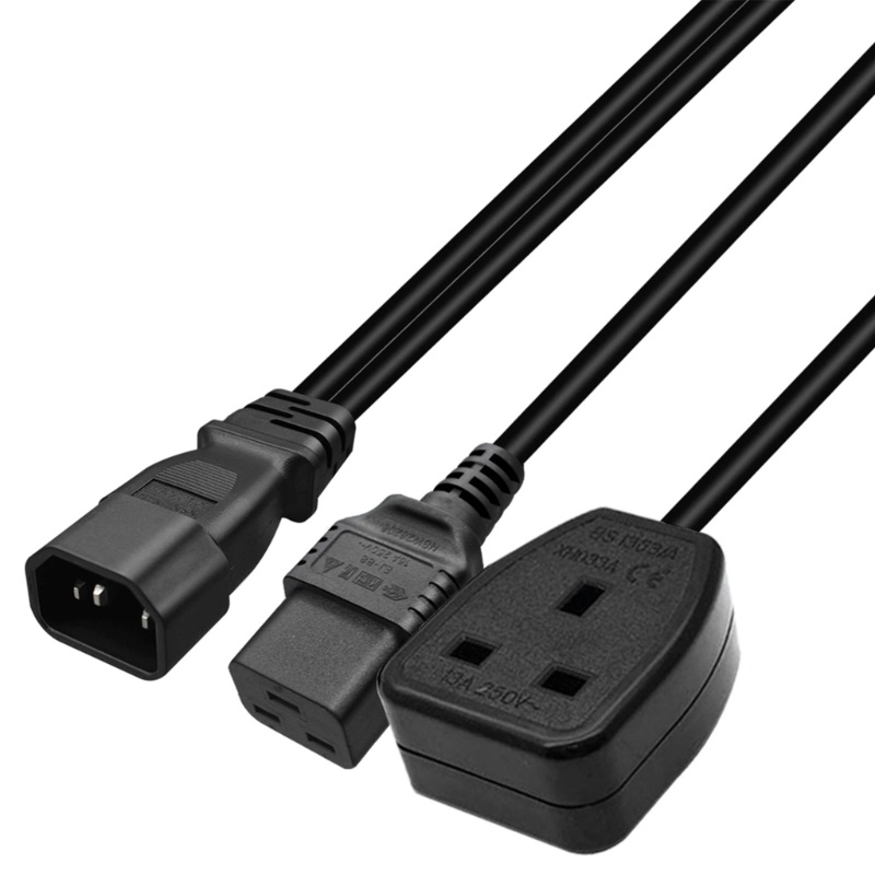 Zzz 32cm 1ft IEC320 C14 Ke IEC320 C19+UK13A Kabel Listrik 1in2 Out Y-splitter Adapter Cable Extension Wire Line