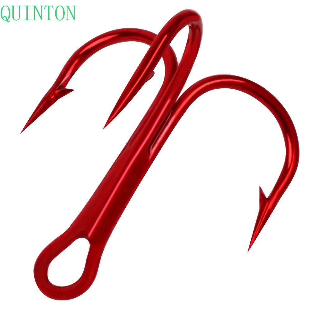 QUINTON Fishing Tackle Treble Hook Pesca Red Hooks Fishing Hooks Bent Round Fishing Accessories For Saltwater Bass 20pcs/lot 2/4/6/8/10# High Carbon Steel
