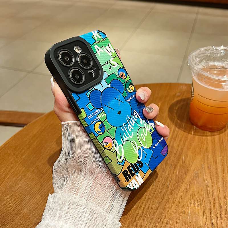 Leather Soft Case iP iPhone 7 8 Plus SE 2020 X XR XS Max 11 12 13 14 Pro Max 14 Plus Phone Case Camera Protect Blue Violent Bear Men‘S fASHION