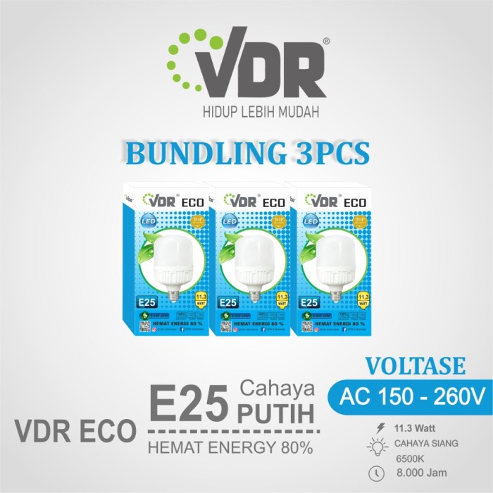 Paket isi 3 Pcs VDR Lampu LED 25 Watt Bohlam Kapsul