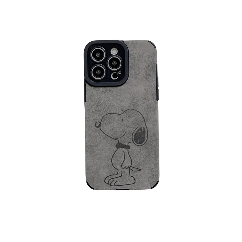 Retro suede Soft Case iP iPhone 7 8 Plus SE 2020 X XR XS Max 11 12 13 14 Pro Max 14 Plus Phone Case Camera Protect Gray Grey Cartoon Anime Snoopy