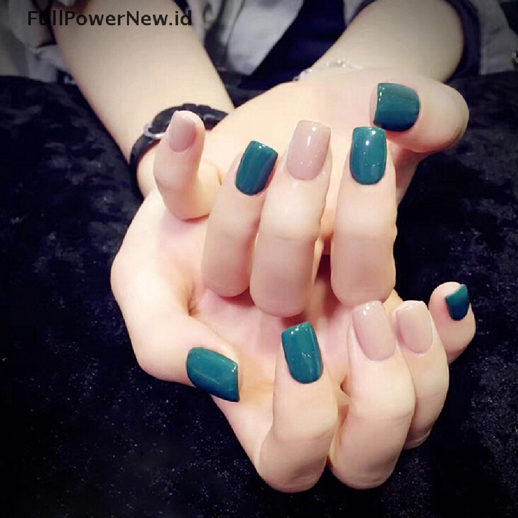 Power 24pcs Kuku Palsu Panjang Art Tips Acrylic Nail Fake French Artificial Full Nail ID