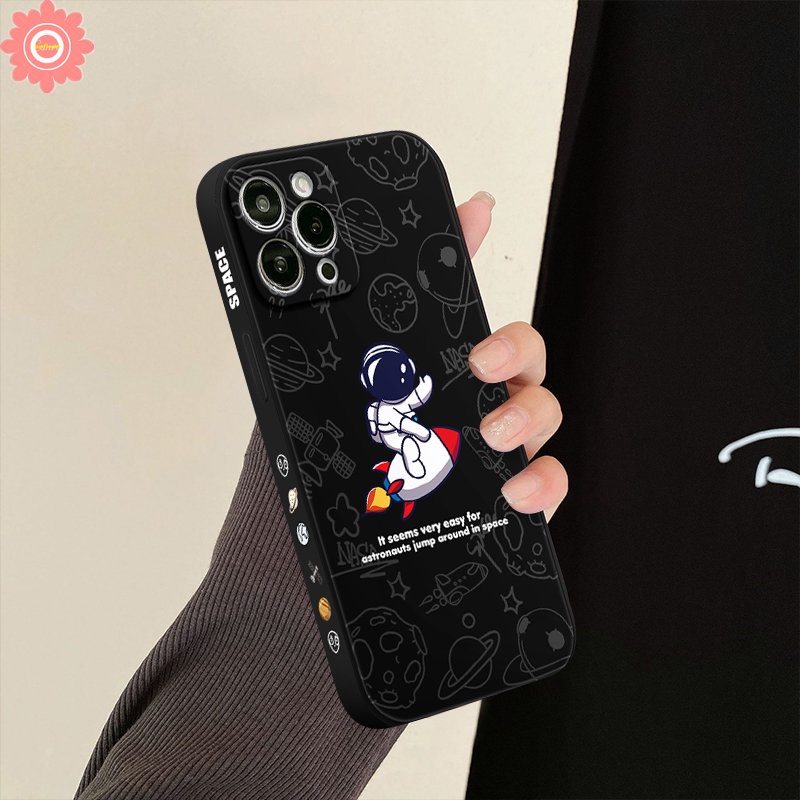 IPHONE Casing Ponsel Kompatibel Untuk Iphone11 13 12 14 Pro Max 7Plus XR 6 7 8 6S Plus X XS Max SE 2020 Kartun Lucu NASA Luar Angkasa Astronot Tepi Lurus Sisi Cetak Lembut Tpu Back Cover Cases