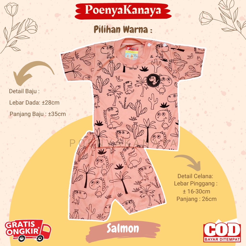 Setelan Baju Bayi Piyama PENDEK CACTUS DINO WARNA Viori Size 6-18 Bulan STL29