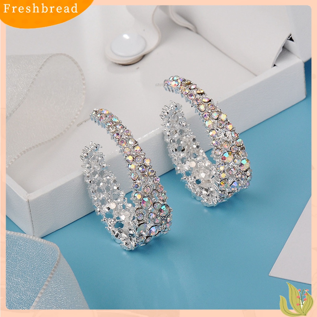 Anting Stud Bentuk U Aksen Berlian Imitasi Shiny Multicolored Untuk Wanita