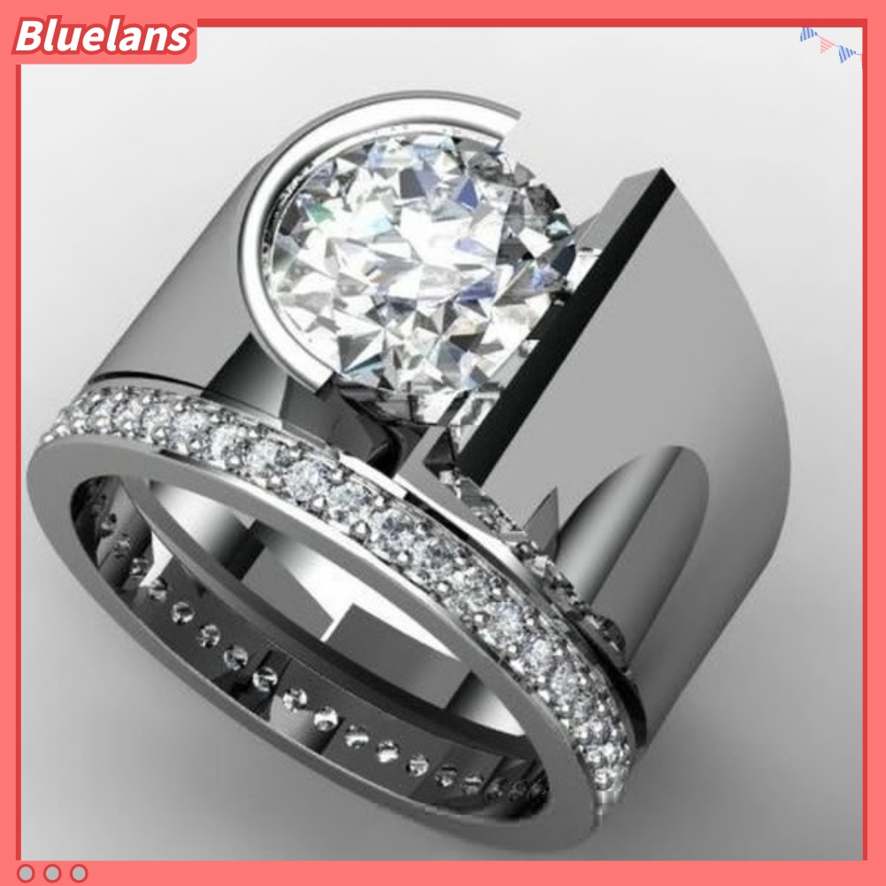 {In Stock} Mewah Wanita Bulat Berlian Imitasi Bertatahkan Lebar Band Geometris Cincin Pesta Perhiasan Hadiah