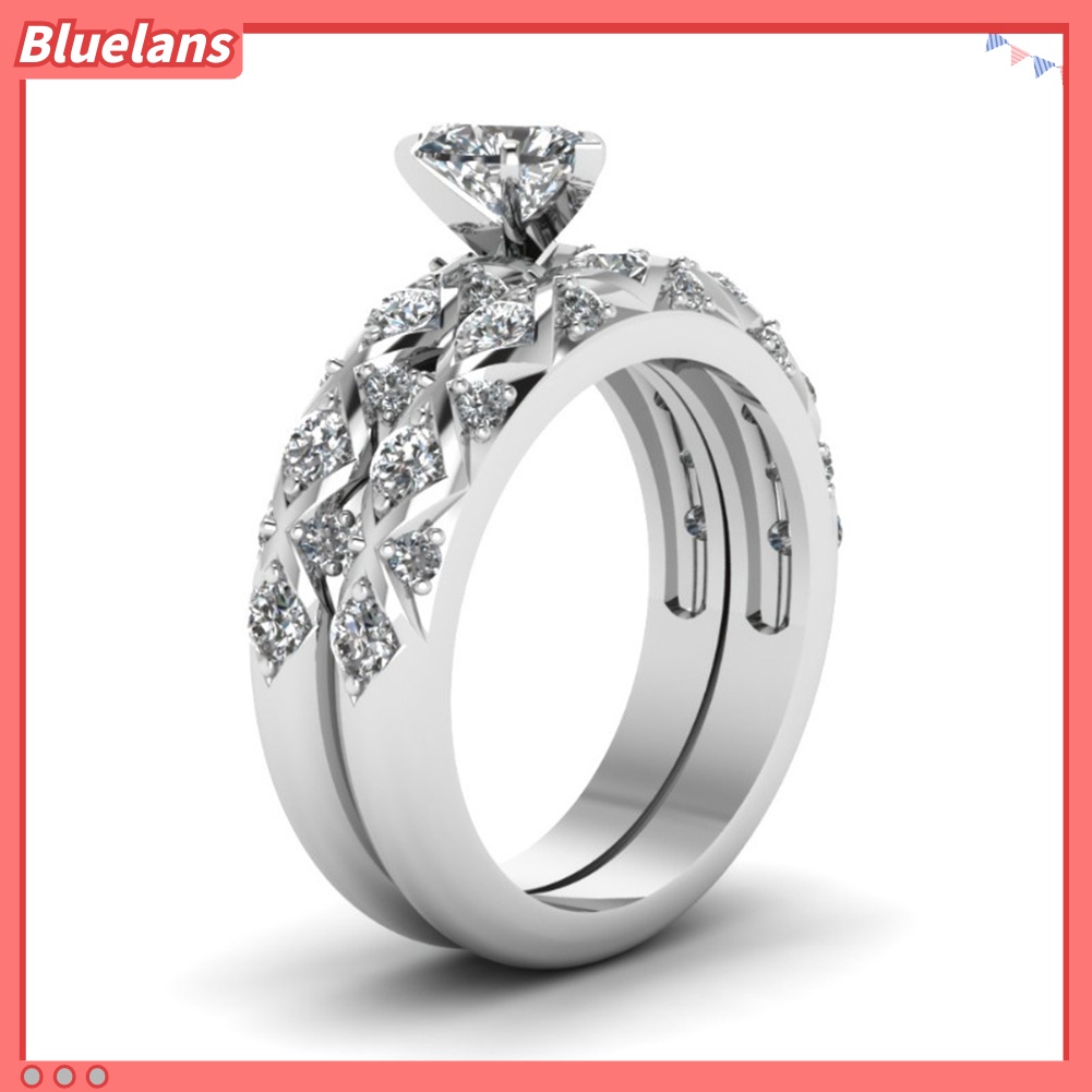 {In Stock} Mewah Wanita Cubic Zirconia Hati Belah Ketupat Cincin Pernikahan Pertunangan Perhiasan Hadiah