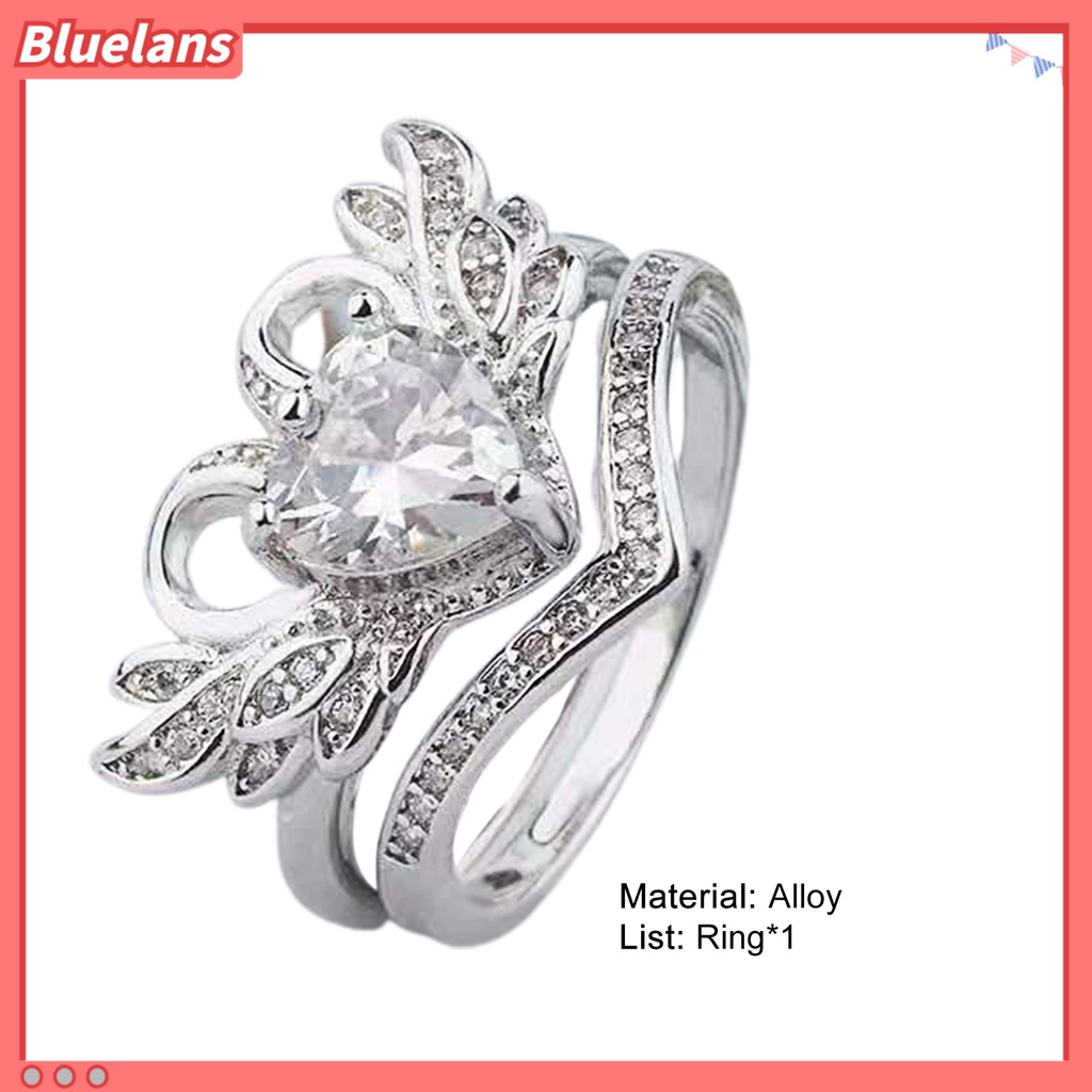 {In Stock} Sepasang Bentuk Angsa Wanita Cincin Cubic Zirconia Alloy Hati Hollow Shiny Finger Ring Perhiasan Aksesori