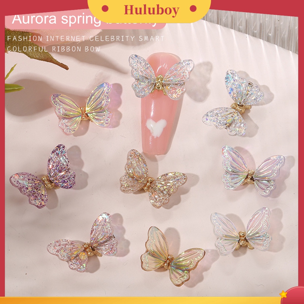 {In Stock} 10 Pcs Butterfly Nail Charms Berwarna Bersinar Sequin Resin Craft Indah DIY Aksesoris Nail Art 3D Resin Butterfly Phone Case Dekorasi Kuku Perlengkapan Manicure