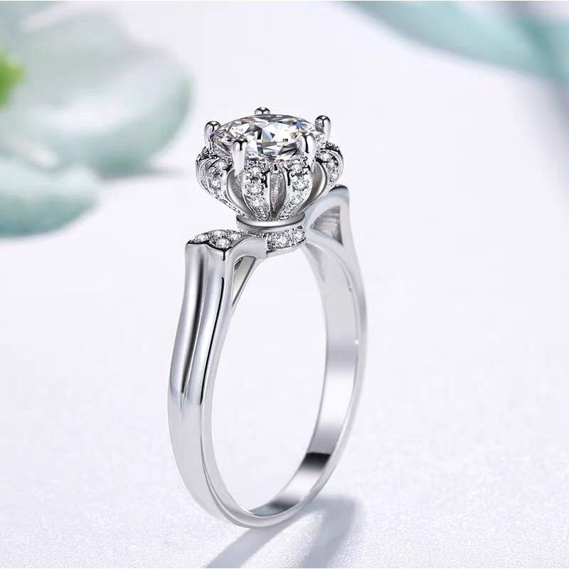 Goldkingdom Fashion Perhiasan Aksesoris Ready Stock Telinga Kucing Kuncup Mahkota Cincin Platinum Berlapis Mosonite Delapan Hati Delapan Panah Cincin Wanita