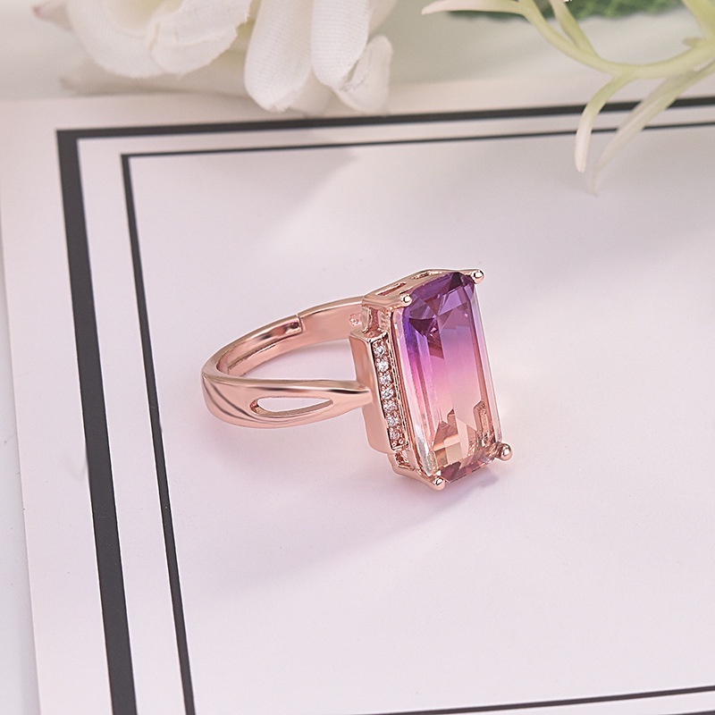 Goldkingdom Aksesoris Perhiasan Fashion Ready Stock Mewah Micro Set Set Set Dengan Cincin Tourmaline Berlapis Dengan Batu Permata Berwarna Rose Gold Ungu Kuning Kristal Perhiasan Tangan