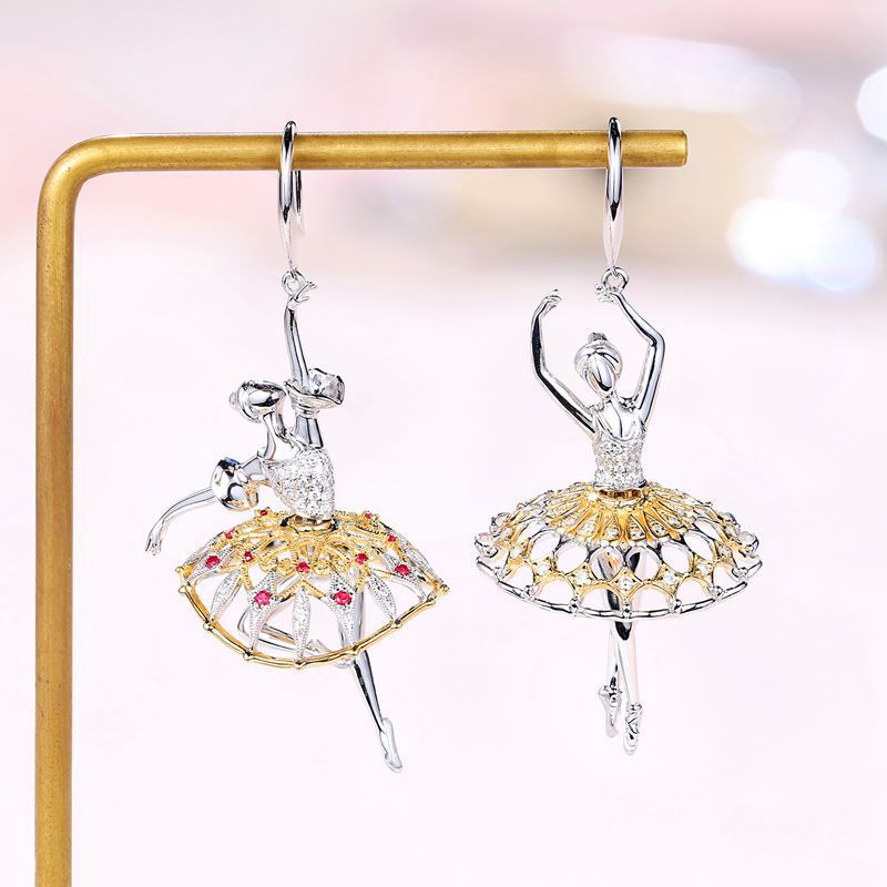 Goldkingdom Aksesoris Perhiasan Fashion Ready Stock Itali Kawat Menggambar Kreatif Balet Kait Telinga Swan Lake Ruby Earrings Earrings