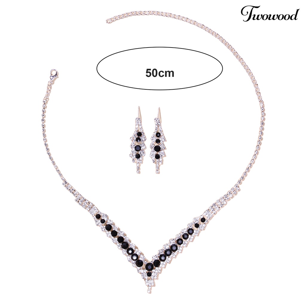 Twowood 1set Kalung Pengantin Elegan Dainty Temperamen Mulia Berkilau Berwarna Berlian Imitasi Menjuntai Anting Kit Pernikahan Perhiasan