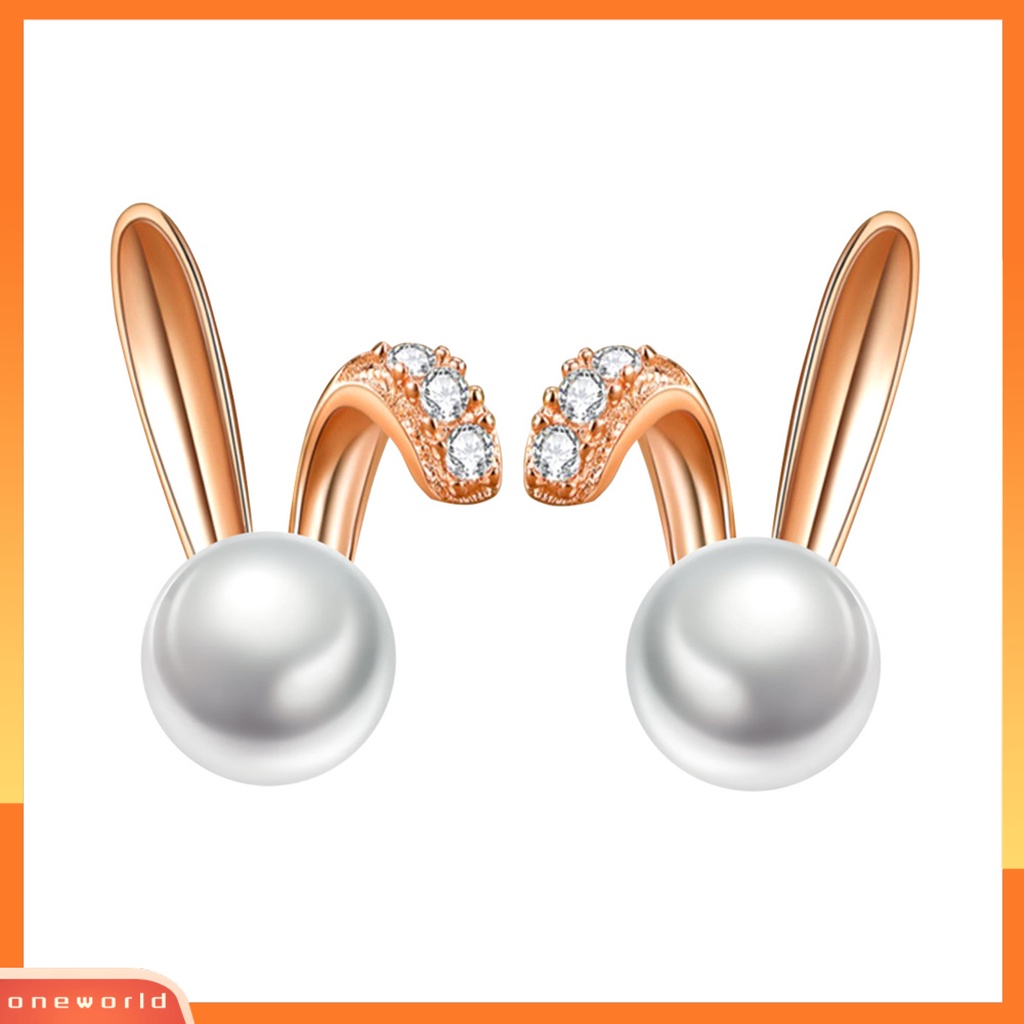 [ONE] 1pasang Ear Studs Geometric Charming Shining Piercing Tanpa Sakit Memakai Dekorasi Hypoallergenic Kelinci Mutiara Imitasi Anting Perhiasan Aksesori