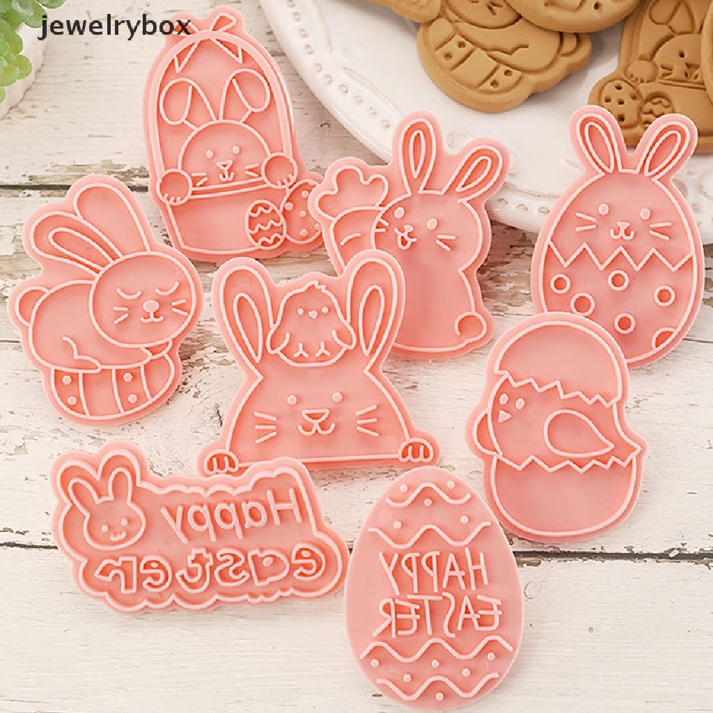 [jewelrybox] 8pcs/set Paskah Cookie Cutter Rabbit Egg Cutter DIY 3D Cetakan Kue Plastik Butik