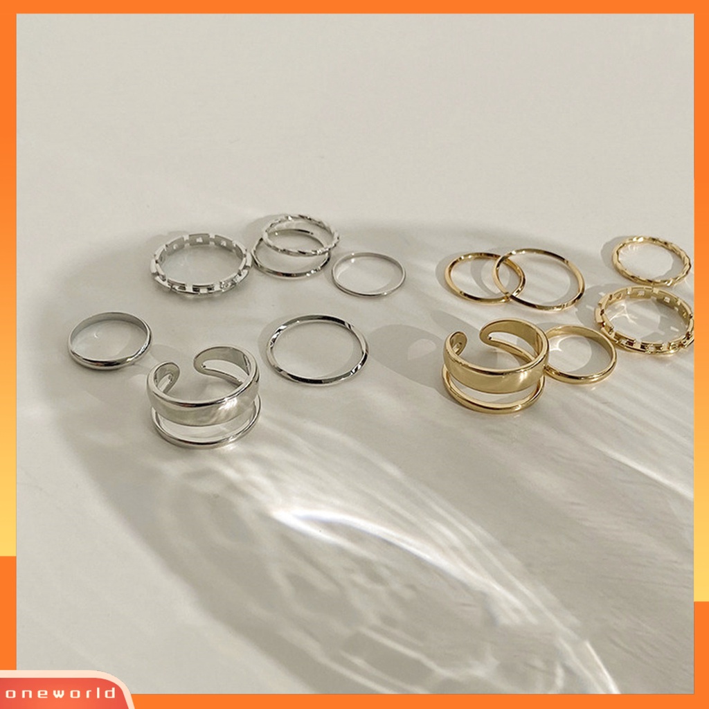 [EONE] 7pcs/set Wanita Knuckle Rings Geometris Bukaan Adjustable Hip Hop Stackable Finger Rings Untuk Pesta Club Cosplay