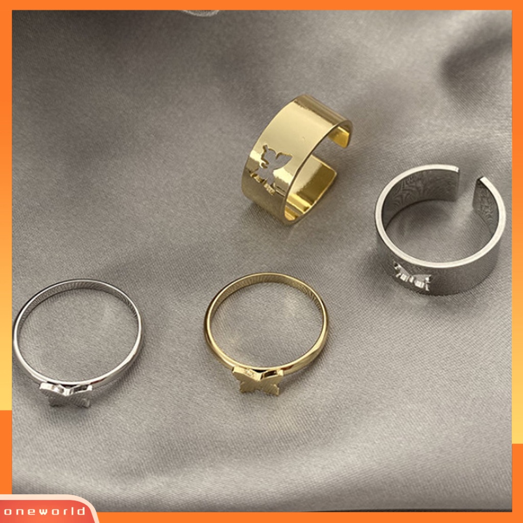 [EONE] 2pcs/set Cincin Pasangan Warna Solid Yang Sesuai Dengan Cincin Gaya Punk Bentuk Bulan Cincin Pernikahan Hadiah Ulang Tahun