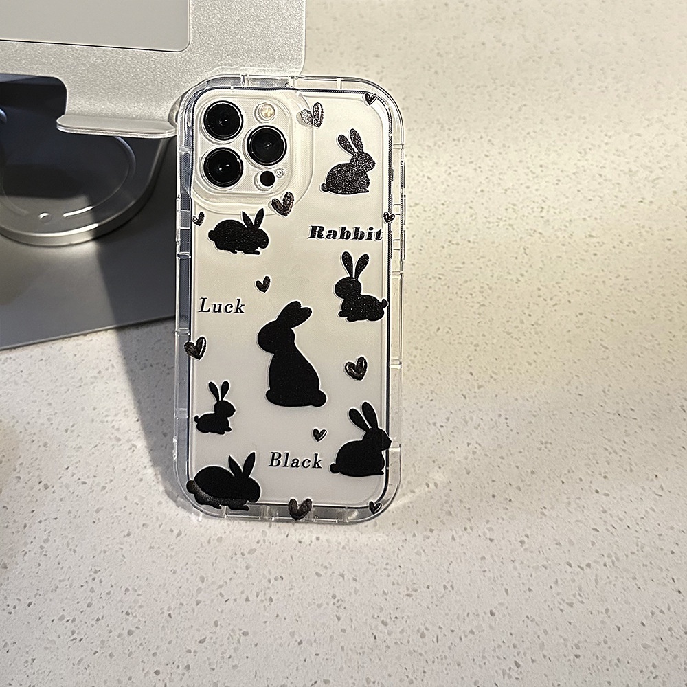 IPHONE Kartun Kelinci Siluet Casing Ponsel Transparan TPU Soft Cover Dengan Film Glitter Untuk Iphone11 12 13 14 PLUS PRO MAX