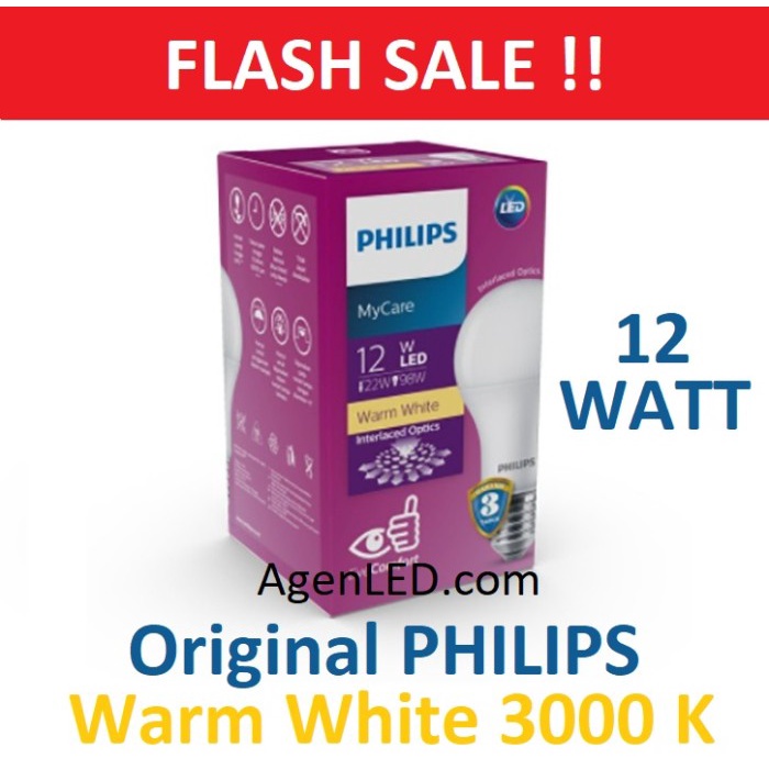 lampu led PHILIPS Lampu LED 12W Bohlam KUNING 12 w watt WARM WHITE Bulb 12watt K(R5W1) lampu tidur b